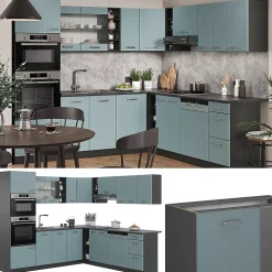 Vicco Cuisine en angle Bleu-gris/anthracite 237x247cm , PT Marbre