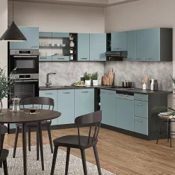 Vicco Cuisine en angle Bleu-gris/anthracite 237x247cm , PT Marbre