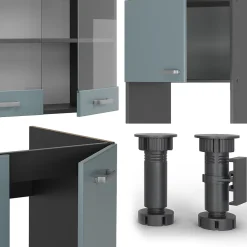 Vicco Cuisine en angle Bleu-gris/anthracite 237x247cm , PT Marbre