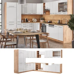 Vicco Cuisine en angle Blanc brillant/Chêne doré 347x257cm sans PT