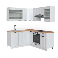 Vicco Cuisine en angle Blanc campagne/blanc 160x190cm , PT Chêne