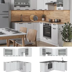 Vicco Cuisine en angle Blanc campagne/blanc 160x190cm , PT Chêne