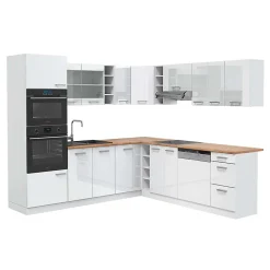 Vicco Cuisine en angle blanc brillant/blanc 237x247cm , PT Chêne