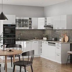 Vicco Cuisine en angle blanc brillant/blanc 237x247cm , PT Chêne