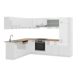 Vicco Cuisine en angle blanc brillant/blanc 227x287cm , PT Chêne