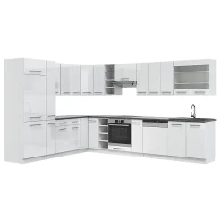 Vicco Cuisine en angle blanc brillant/blanc 347x257cm sans PT