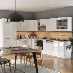 Vicco Cuisine en angle blanc brillant/blanc 347x257cm sans PT
