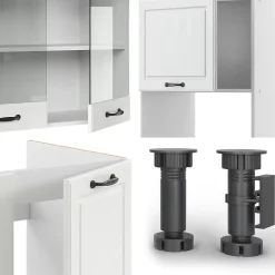 Vicco Cuisine en angle Blanc campagne/blanc 237x60cm , PT Marbre