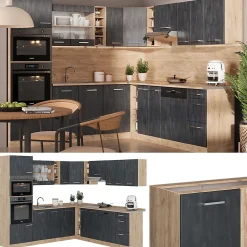 Vicco Cuisine en angle Béton noir/chêne doré 237x247cm PT Anthracite