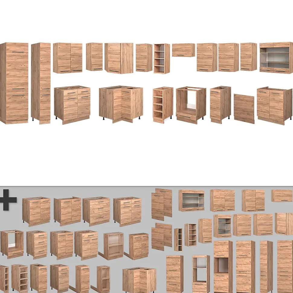 Vicco Cuisine en angle Chêne de force doré 347x60cm , PT Anthracite