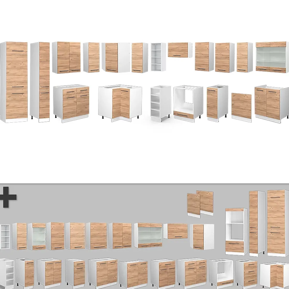 Vicco Cuisine en angle Chêne doré/blanc 347x257cm sans PT