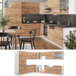 Vicco Cuisine en angle Chêne doré/blanc 347x257cm sans PT