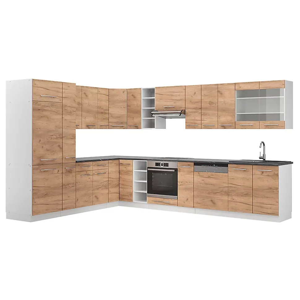 Vicco Cuisine en angle Chêne doré/blanc 347x257cm sans PT