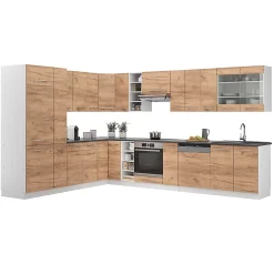 Vicco Cuisine en angle Chêne doré/blanc 347x257cm sans PT