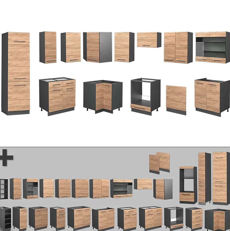 Vicco Cuisine en angle Chêne doré/anthracite 227x287cm , PT Anthracite