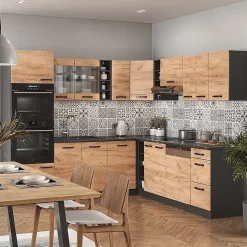 Vicco Cuisine en angle Chêne doré/anthracite 237x60cm sans PT