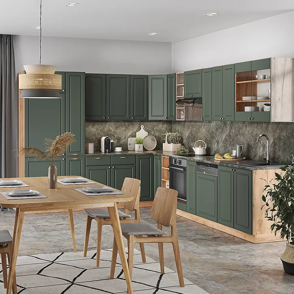 Vicco Cuisine en angle Chêne vert et or/chêne doré 347x257cm , PT Anthracite