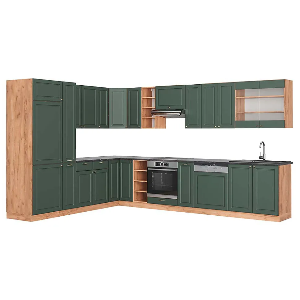 Vicco Cuisine en angle Chêne vert et or/chêne doré 347x257cm , PT Anthracite