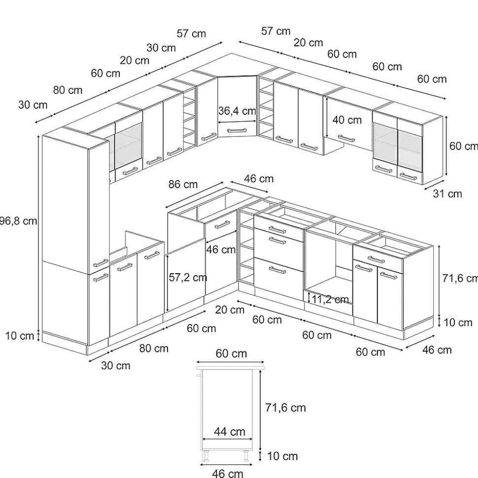 Vicco Cuisine en angle Chêne doré/anthracite 257x277cm J-Shape, PT Chêne