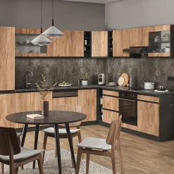 Vicco Cuisine en angle Chêne doré/anthracite 257x277cm J-Shape, PT Chêne
