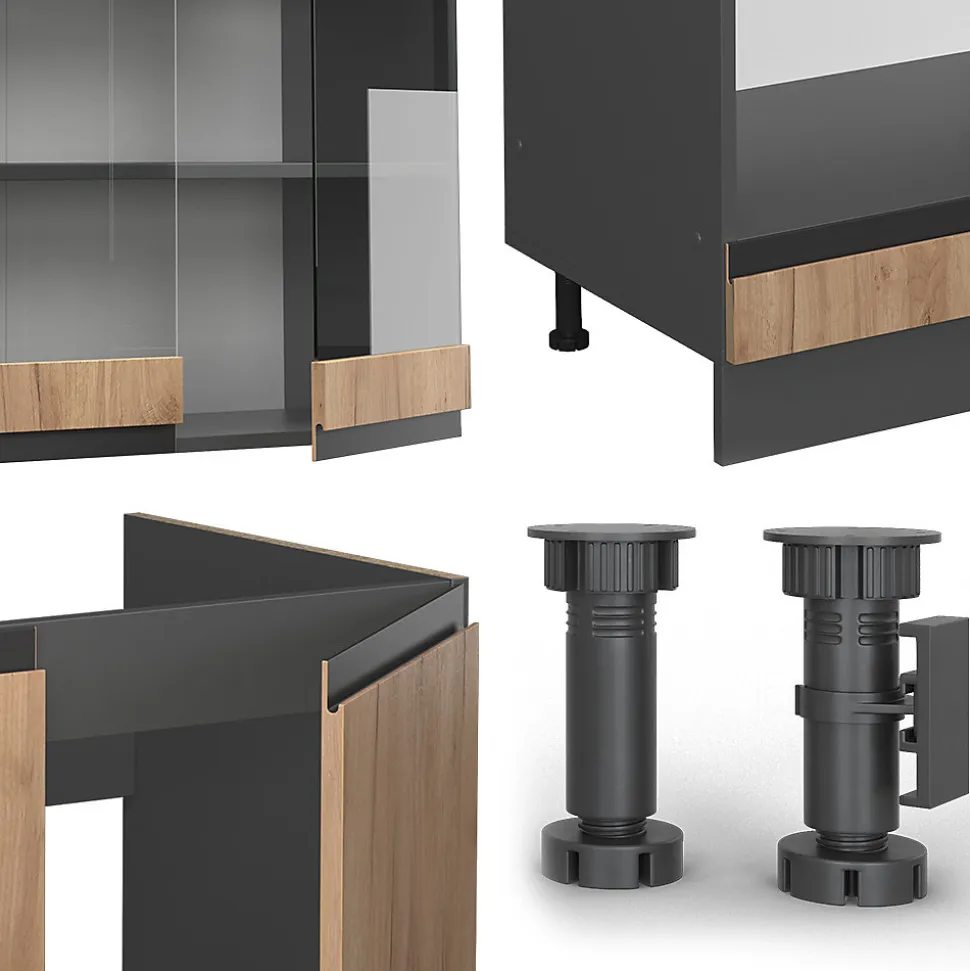 Vicco Cuisine en angle Chêne doré/anthracite 257x277cm J-Shape, PT Chêne