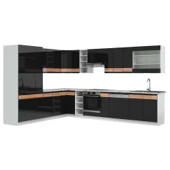 Vicco Cuisine en angle Chêne noir brillant/blanc 257x342cm , PT Marbre