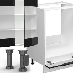 Vicco Cuisine en angle Chêne noir brillant/blanc 257x342cm , PT Marbre