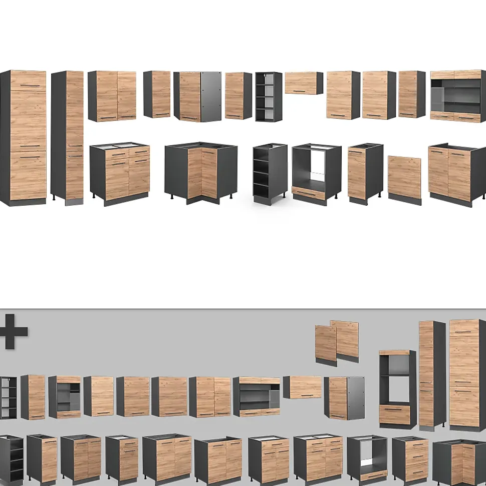 Vicco Cuisine en angle Chêne doré/anthracite 347x257cm , PT Anthracite