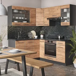 Vicco Cuisine en angle Chêne doré/anthracite 160x190cm , PT Anthracite