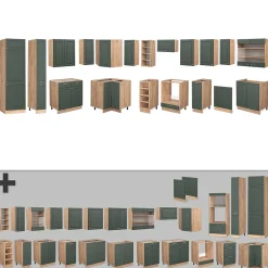 Vicco Cuisine en angle Chêne vert et or/chêne doré 347x257cm , PT Marbre