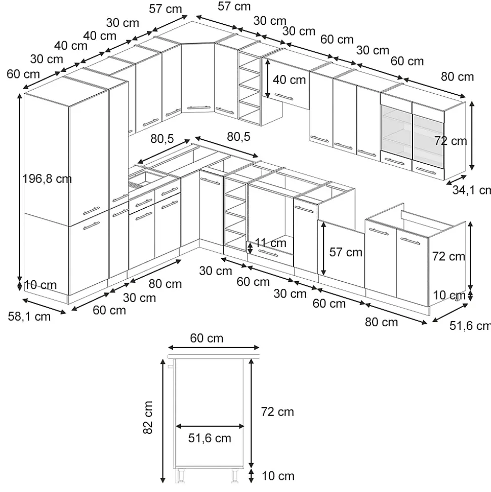 Vicco Cuisine en angle Gris foncé 347x60cm , PT Anthracite