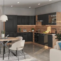 Vicco Cuisine en angle Gris foncé 347x60cm , PT Chêne