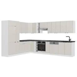 Vicco Cuisine en angle GrisBeige/Blanc 347x257cm , PT Anthracite