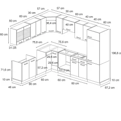 Vicco Cuisine en angle Noir brillant/Chêne doré 227x287cm sans PT