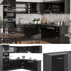 Vicco Cuisine en angle Noir brillant/Anthracite 237x247cm , PT Chêne