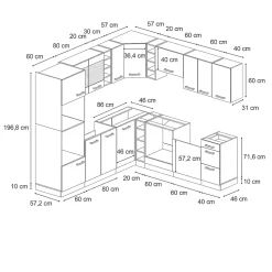 Vicco Cuisine en angle Noir brillant/Anthracite 237x247cm , PT Chêne