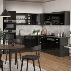 Vicco Cuisine en angle Noir brillant/Anthracite 237x247cm , PT Chêne