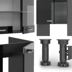 Vicco Cuisine en angle Noir brillant/Anthracite 237x247cm , PT Chêne