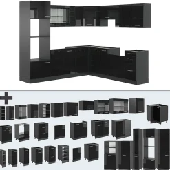 Vicco Cuisine en angle Noir brillant/Anthracite 237x247cm , PT Chêne