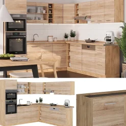 Vicco Cuisine en angle Sonoma/Chêne doré 237x247cm , PT Marbre