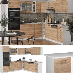 Vicco Cuisine en angle Sonoma/blanc 237x60cm sans PT