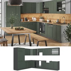 Vicco Cuisine en angle Vert et or campagne/anthracite 347x257cm , PT Chêne