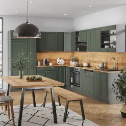 Vicco Cuisine en angle Vert et or campagne/anthracite 347x257cm , PT Chêne