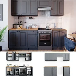 Vicco Cuisine Gris 240cm , PT Goldkraft avec bande LED