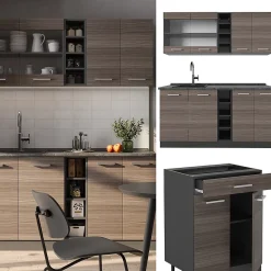 Vicco Cuisine Gris noble/Anthracite 160cm , PT Marbre