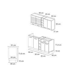 Vicco Cuisine Gris noble/Anthracite 160cm , PT Chêne