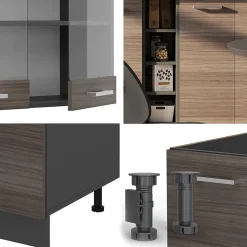 Vicco Cuisine Gris noble/Anthracite 160cm , PT Chêne