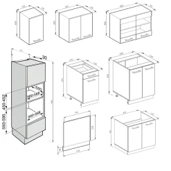 Vicco Cuisine gris noble/blanc 300cm avec armoire haute, sans PT