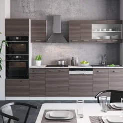 Vicco Cuisine gris noble/blanc 300cm avec armoire haute, sans PT