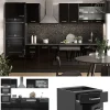 Vicco Cuisine Noir brillant/Anthracite 300cm avec armoire haute, PT Anthracite